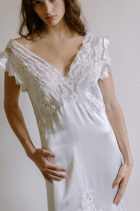 1930s French white silk lace nightgown