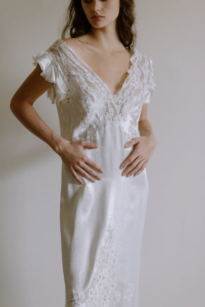1930s French white silk lace nightgown