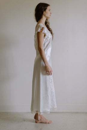 1930s French white silk lace nightgown