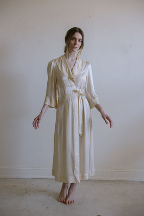 1930s French cream silk wrap dress
