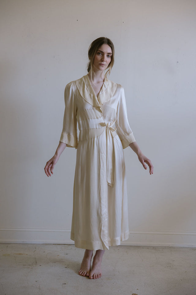 1930s French cream silk wrap dress