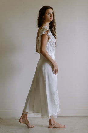 1930s French white silk lace nightgown