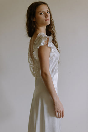 1930s French white silk lace nightgown