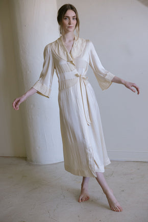 1930s French cream silk wrap dress