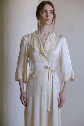 1930s French cream silk wrap dress
