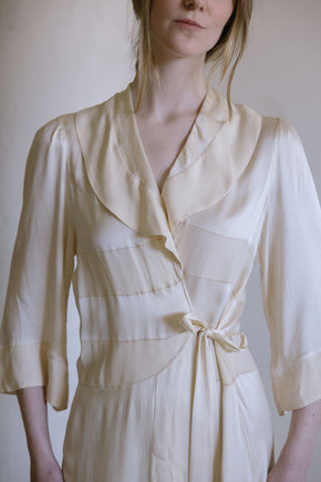 1930s French cream silk wrap dress
