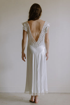 1930s French white silk lace nightgown
