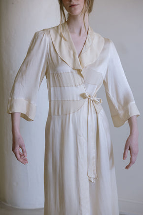 1930s French cream silk wrap dress