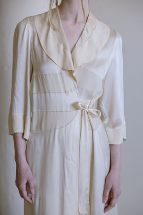 1930s French cream silk wrap dress