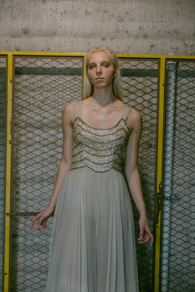1930s Gelatin sequin tulle gown