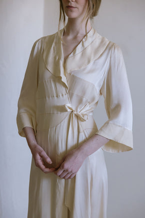 1930s French cream silk wrap dress