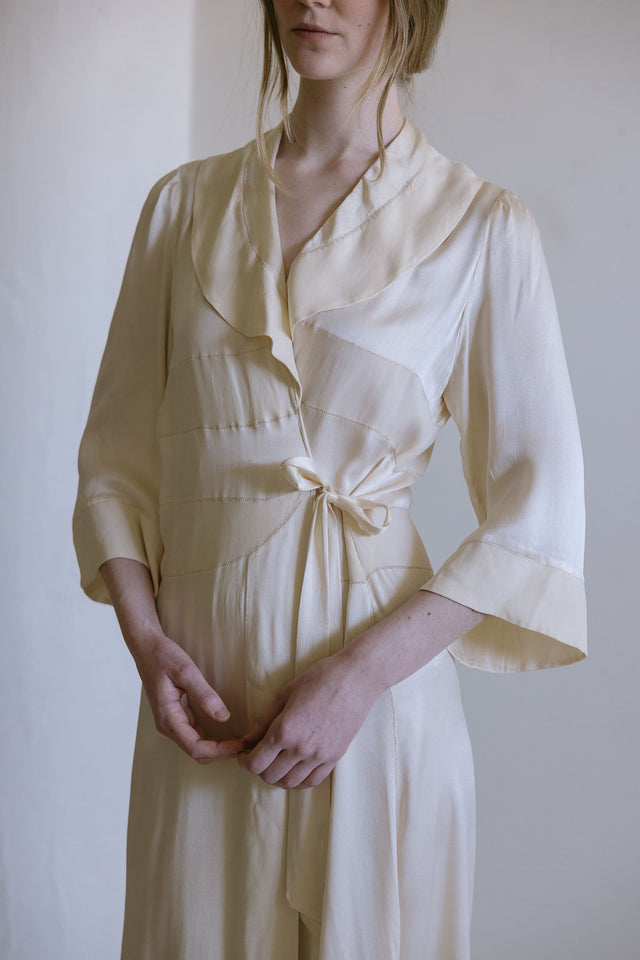 1930s French cream silk wrap dress