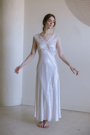 1930s Italian ivory silk satin lace bridal gown