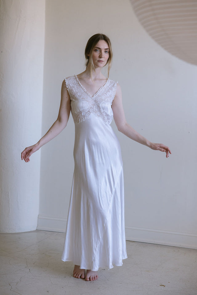 1930s Italian ivory silk satin lace bridal gown