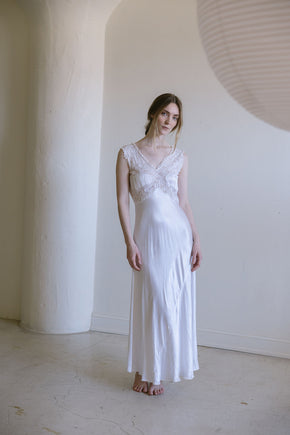 1930s Italian ivory silk satin lace bridal gown