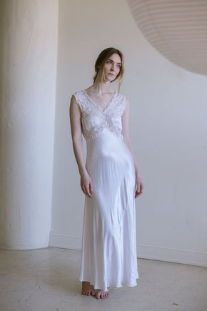 1930s Italian ivory silk satin lace bridal gown