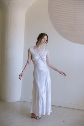 1930s Italian ivory silk satin lace bridal gown