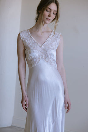 1930s Italian ivory silk satin lace bridal gown