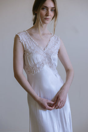 1930s Italian ivory silk satin lace bridal gown