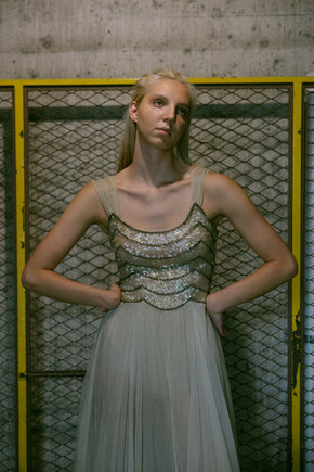 1930s Gelatin sequin tulle gown