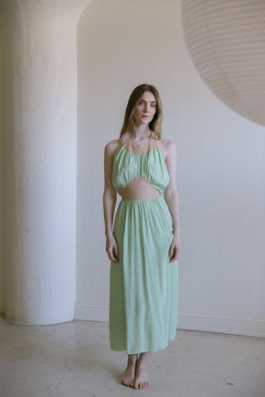 1930s antique mint silk lace halter nightgown