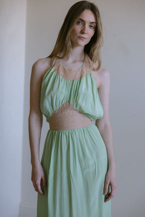 1930s antique mint silk lace halter nightgown