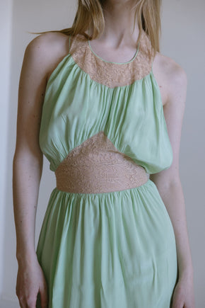 1930s antique mint silk lace halter nightgown