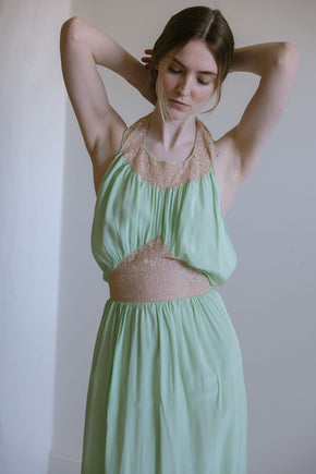 1930s antique mint silk lace halter nightgown
