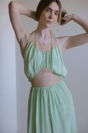 1930s antique mint silk lace halter nightgown