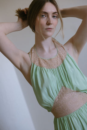 1930s antique mint silk lace halter nightgown