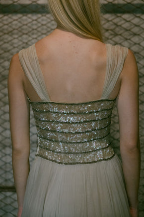 1930s Gelatin sequin tulle gown