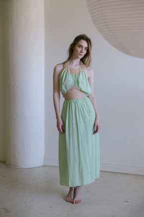 1930s antique mint silk lace halter nightgown