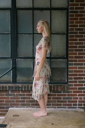 1930s green red and black silk chiffon floral dress