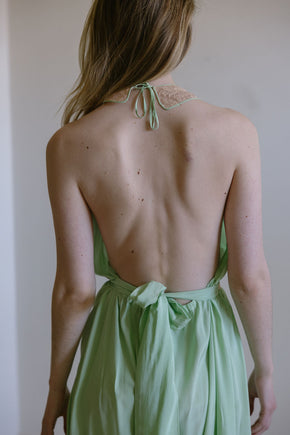 1930s antique mint silk lace halter nightgown