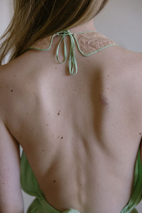 1930s antique mint silk lace halter nightgown