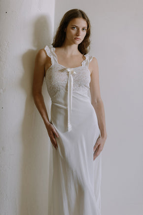 1940s ivory rayon and lace bridal nightgown set