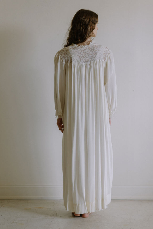1940s ivory rayon and lace bridal nightgown set