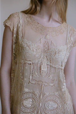 Antique 1920s chorded net filet lace dress