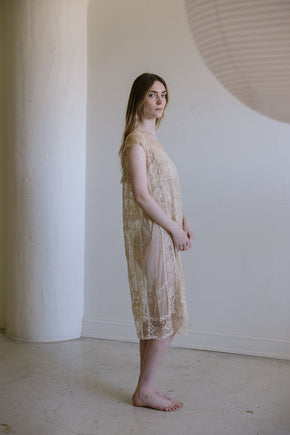 Antique 1920s chorded net filet lace dress