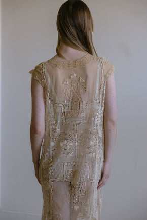 Antique 1920s chorded net filet lace dress