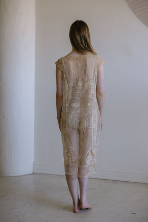 Antique 1920s chorded net filet lace dress