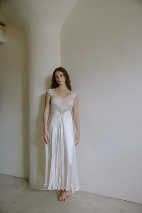 1930s french ivory silk satin lace nightgown