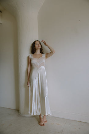 1930s french ivory silk satin lace nightgown