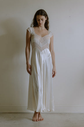 1930s french ivory silk satin lace nightgown