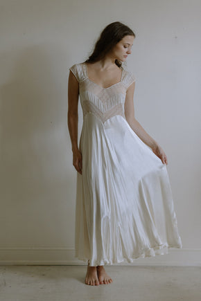 1930s french ivory silk satin lace nightgown