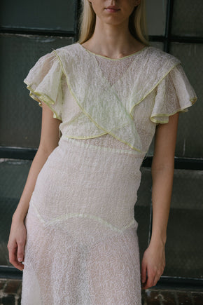1930s green organza soutache dress