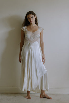 1930s french ivory silk satin lace nightgown