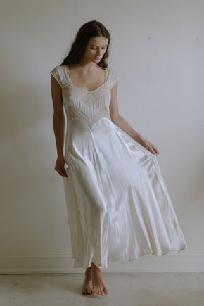 1930s french ivory silk satin lace nightgown