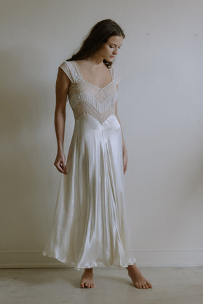 1930s french ivory silk satin lace nightgown