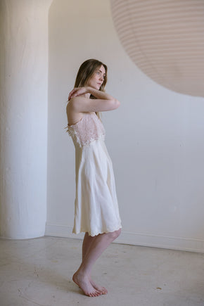 1930s cream silk lace scalloped slip